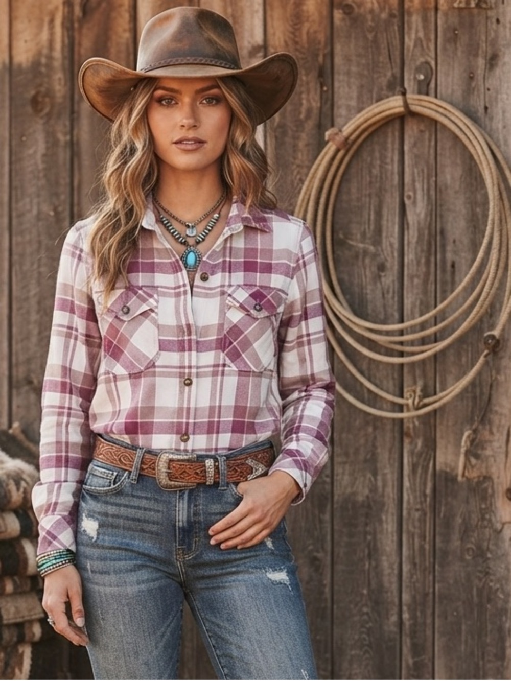 Frank & Oak Pink and White Plaid Button-Down Shirt